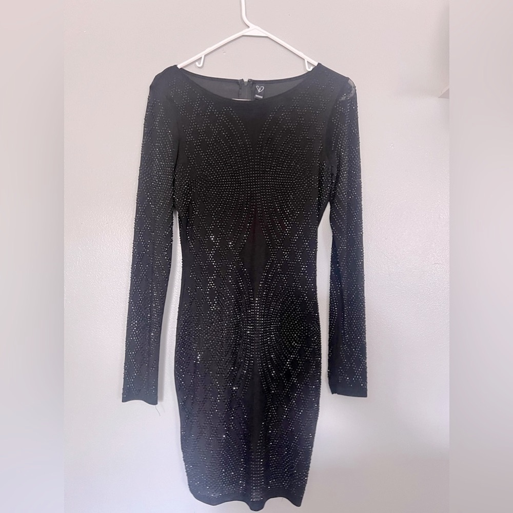 BLACK LONG SLEEVE MINI DRESS- WORN ONCE HOME COMING/ WINTER FORMAL